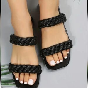 A New Day Black Braided Strap Sandals